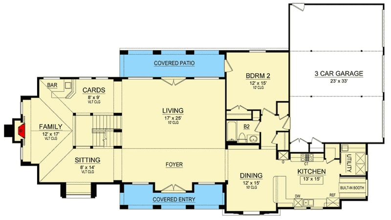 Plan 36568TX: 3-Bed Mediterranean House Plan with Split Beds - Floor Plan - Main Level - European, Mediterranean, Tuscan