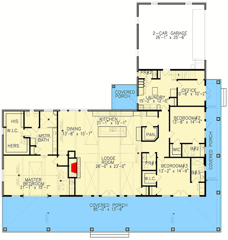 Plan 25669GE: Modern Farmhouse Plan with Porch Wrapping Two Sides - 3152 Sq Ft - Floor Plan - Main Level - Country, Farmhouse, Modern Farmhouse, Ranch, Southern