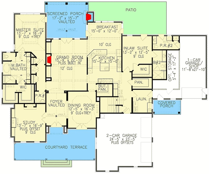 Plan 25670GE: Magnificent European House Plan with Screened Porch - Floor Plan - Main Level - European, Traditional