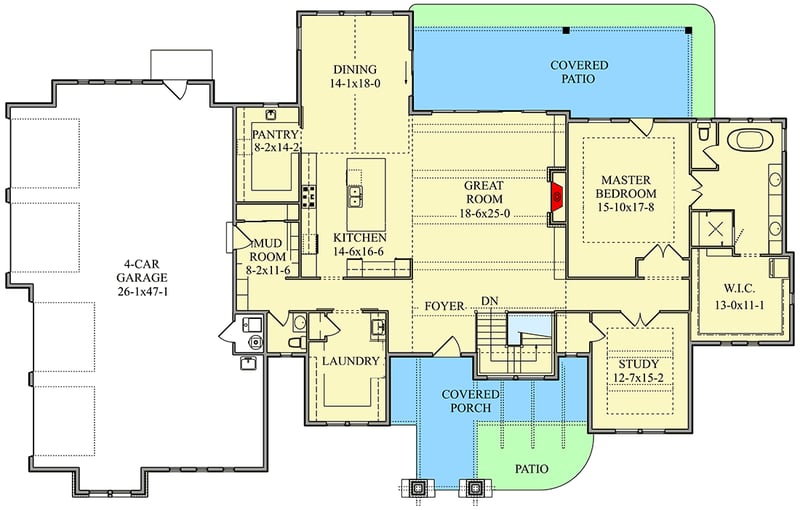 Plan 95076RW: One-Level Craftsman House Plan with Spacious Service Areas - Floor Plan - Main Level - Craftsman, Mountain, New American, Ranch, Rustic