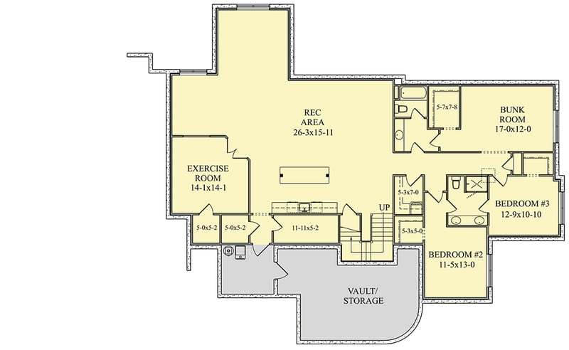 Plan 95076RW: One-Level Craftsman House Plan with Spacious Service Areas - Floor Plan - Lower Level - Craftsman, Mountain, New American, Ranch, Rustic