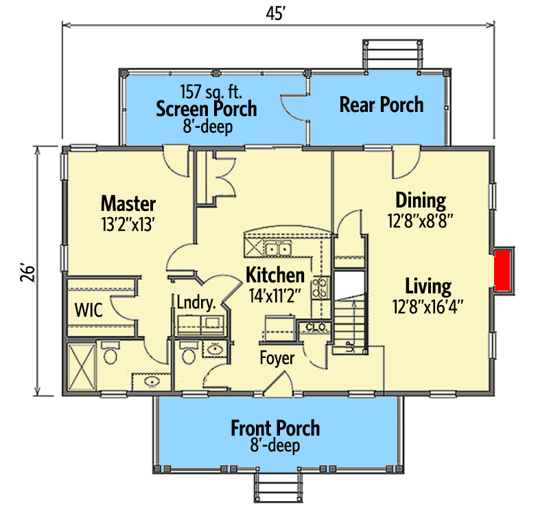 Plan 31552GF: Comfortable Cottage Plan with Main-Floor Master Bedroom - Floor Plan - Main Level - Cabin, Cottage, Country, New American, Rustic, Vacation