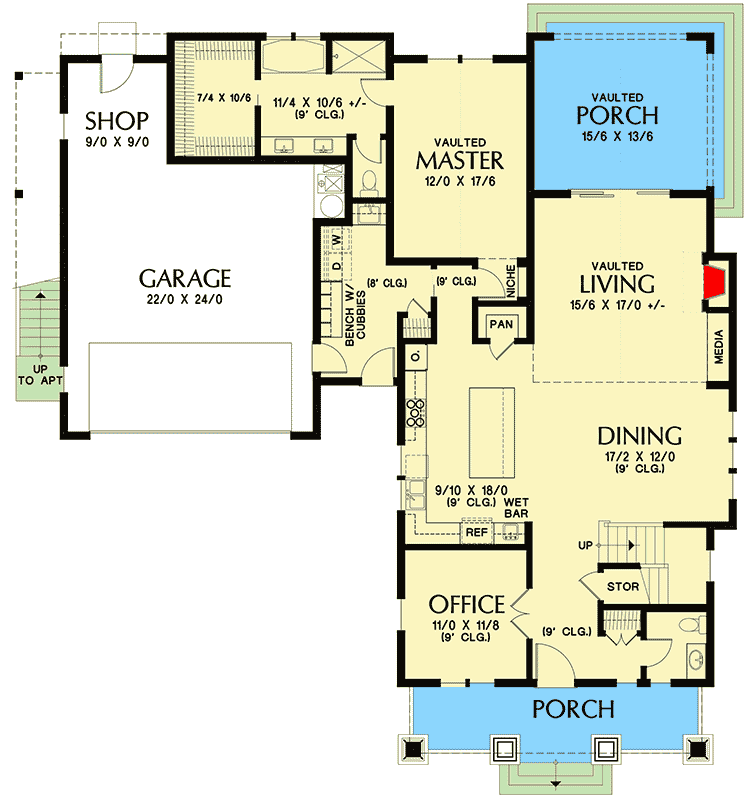 Plan 69736AM: Craftsman Cottage with Upstairs Apartment - Floor Plan - Main Level - Bungalow, Country, Craftsman, New American, Northwest