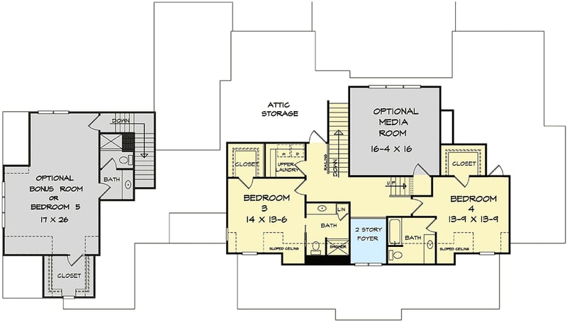 Plan 360049DK: Traditional House Plan with Bonus Over Garage and Sweeping Front Porch - Floor Plan - 2nd Floor - Craftsman, Traditional