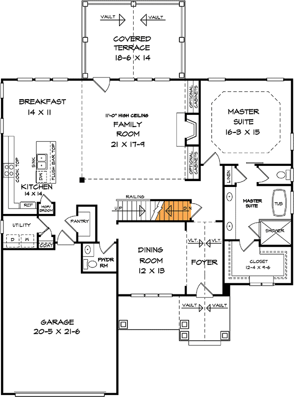 Plan 360052DK: Two-Story Craftsman House Plan with Main-Level Master - Floor Plan - Basement Stairs - Craftsman, Northwest, Traditional
