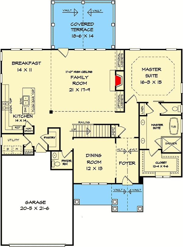 Plan 360052DK: Two-Story Craftsman House Plan with Main-Level Master - Floor Plan - Main Level - Craftsman, Northwest, Traditional