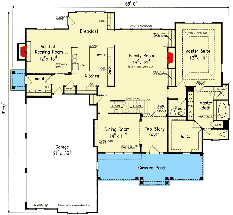 Plan 710197BTZ: 4-Bed Home Plan with Copper Accents and a Cupola - Floor Plan - Main Level - Southern, Traditional