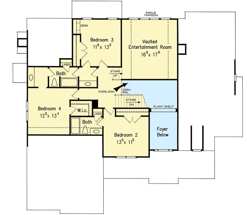Plan 710197BTZ: 4-Bed Home Plan with Copper Accents and a Cupola - Floor Plan - 2nd Floor - Southern, Traditional