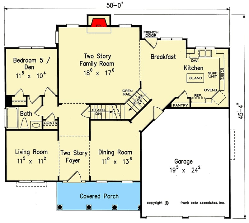 Plan 710202BTZ: Traditional House Plan with Upstairs Master Suite - Floor Plan - Main Level - Southern, Traditional