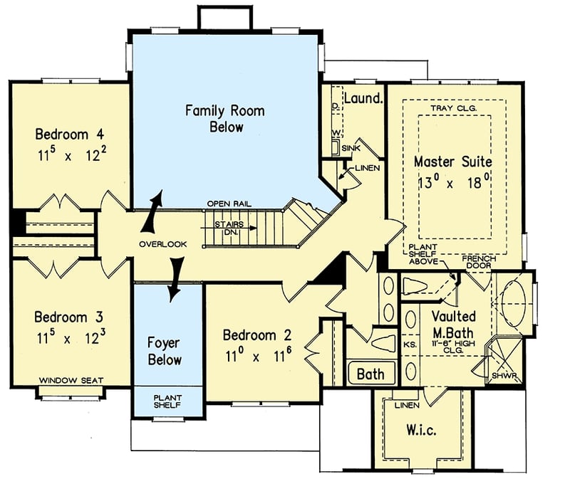 Plan 710202BTZ: Traditional House Plan with Upstairs Master Suite - Floor Plan - 2nd Floor - Southern, Traditional