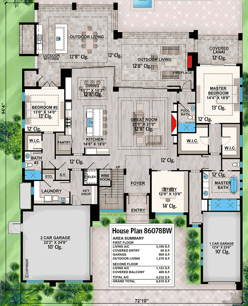 Plan 86078BW: Stunning 4-Bedroom, Contemporary House Plan with Outdoor Kitchen - Floor Plan - Main Level - Contemporary, Mid Century Modern, Modern