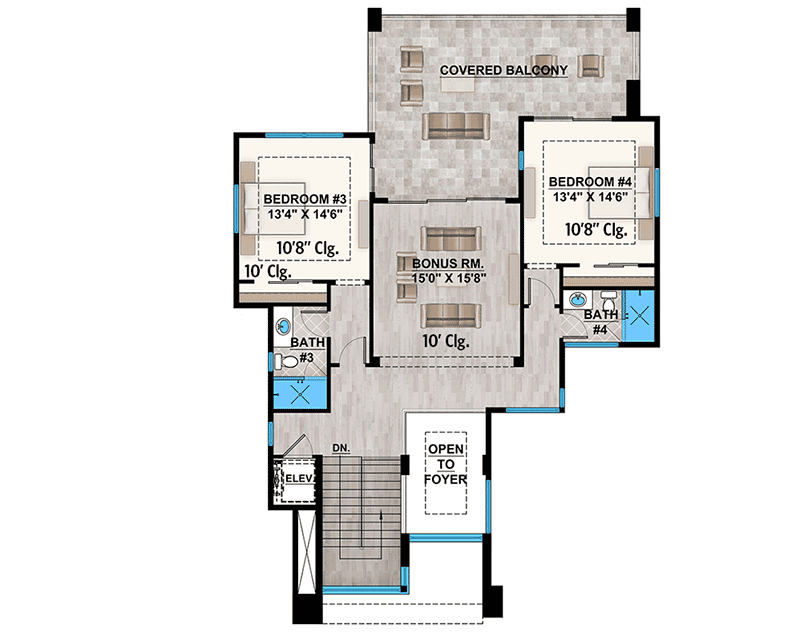 Plan 86078BW: Stunning 4-Bedroom, Contemporary House Plan with Outdoor Kitchen - Floor Plan - 2nd Floor - Contemporary, Mid Century Modern, Modern