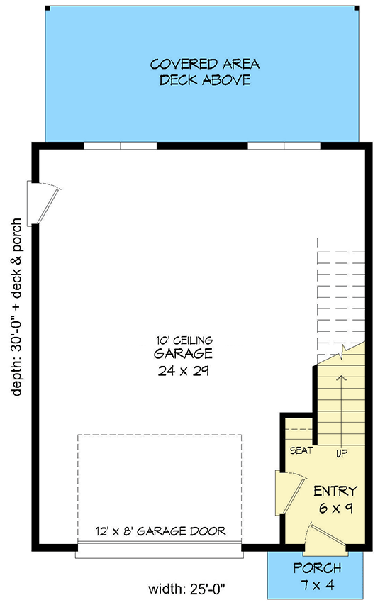Plan 68591VR: 825 Square Foot Contemporary House Plan with Balcony - Floor Plan - Main Level - Carriage, Contemporary, Mid Century Modern, Modern