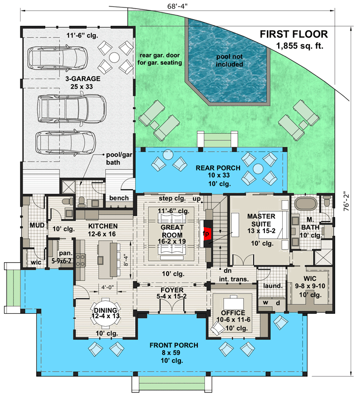 Plan 14680RK: 3-Bed Modern Farmhouse Plan with French Door Greeting - Floor Plan - Main Level - Country, Farmhouse, Modern Farmhouse, New American, Traditional