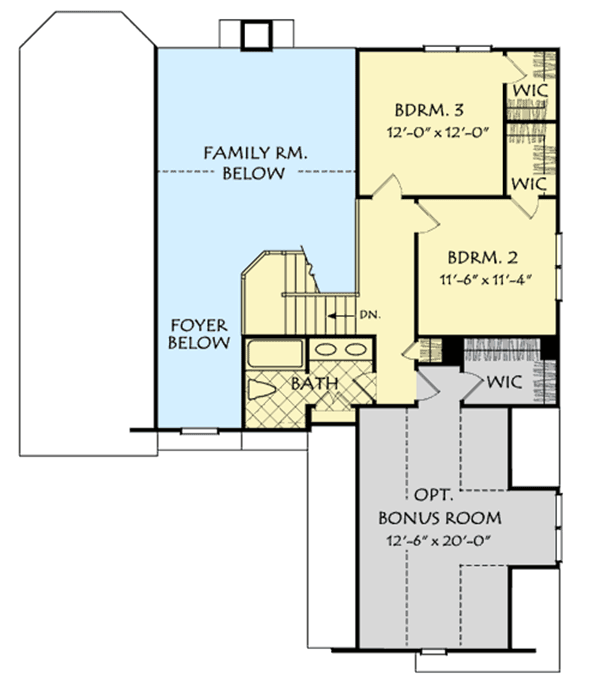 Plan 710210BTZ: Modest New American House Plan with Bonus Room - Floor Plan - 2nd Floor - Country, Craftsman, New American, Traditional