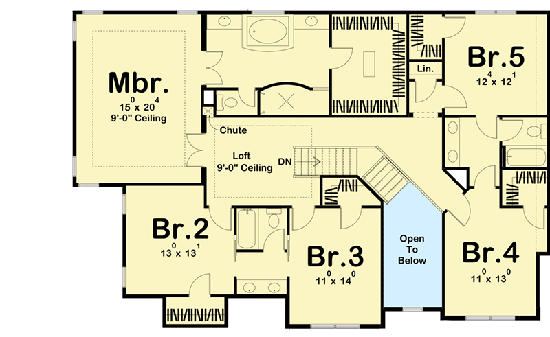 Plan 62764DJ: 5-Bed New American House Plan with Upstairs Bedrooms - Floor Plan - 2nd Floor - Craftsman, Modern Farmhouse, New American, Northwest
