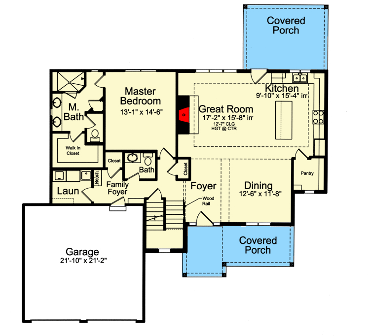 Plan 39291ST: 3-Bed Home Plan with Bonus Over the Garage - Floor Plan - Main Level - Craftsman, European, New American