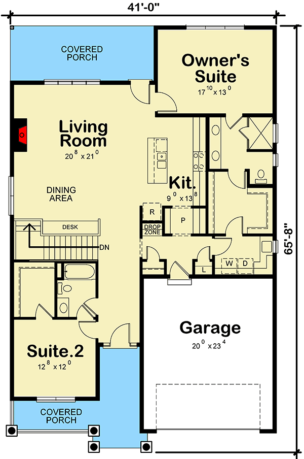 Plan 42602DB: Economical 2-Bed Craftsman Ranch Home Plan - Floor Plan - Main Level - Craftsman, Ranch