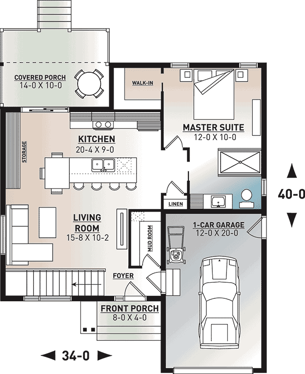 Plan 22549DR: One-Bed Contemporary Ranch Home Plan - Floor Plan - Main Level - Contemporary, Northwest, Ranch