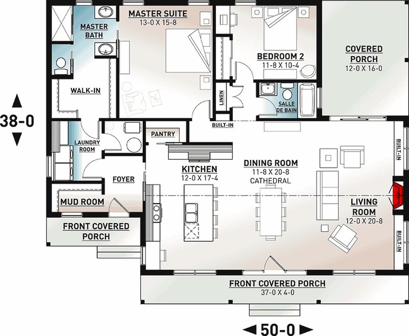 Plan 22551DR: 2-Bed 1600 Square Foot Modern Ranch Home Plan - Floor Plan - Main Level - Country, Farmhouse, Modern Farmhouse, Traditional, Transitional
