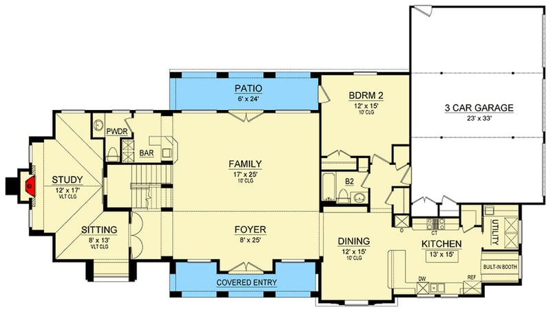 Plan 36573TX: Two-story Tuscan Home Plan with Second-level Master - Floor Plan - Main Level - European, Mediterranean, Tuscan