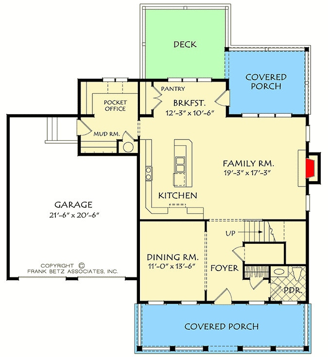Plan 710236BTZ: Two-Story House Plan with Inviting Front Porch - Floor Plan - Main Level - Country, Traditional