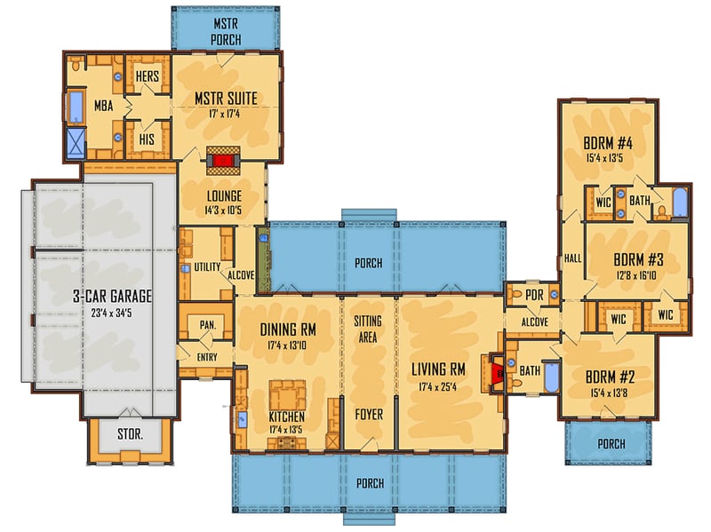 Plan 510105WDY: Modern Country Farmhouse Plan with Master Lounge - Floor Plan - Main Level - Country, Farmhouse, Modern Farmhouse, Southern