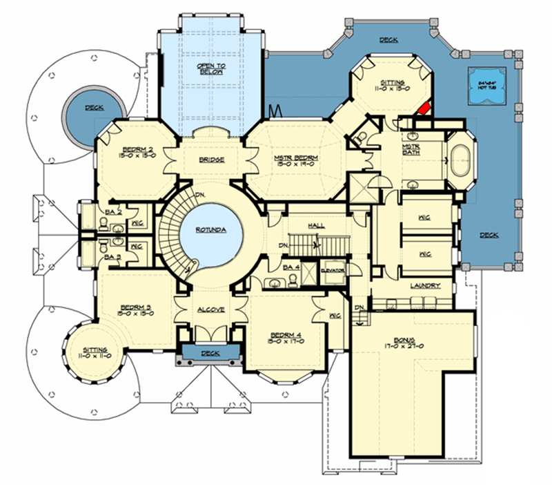 Plan 23813JD: Magnificent Shingle Style Dream Home with Third Level - Floor Plan - 2nd Floor - Shingle, Victorian