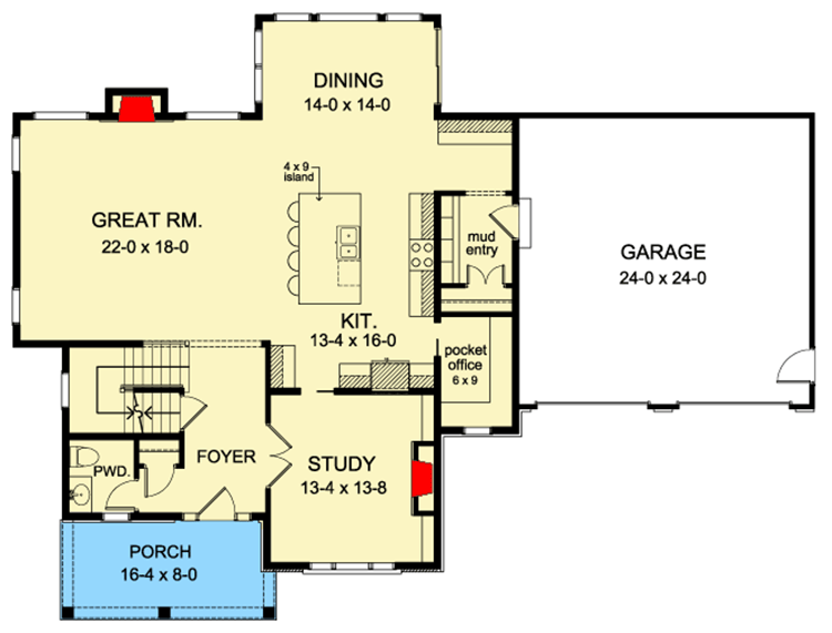 Plan 790074GLV: Two-Story Craftsman Home Plan with Second-Level Bedrooms - Floor Plan - Main Level - Country, Craftsman, Traditional