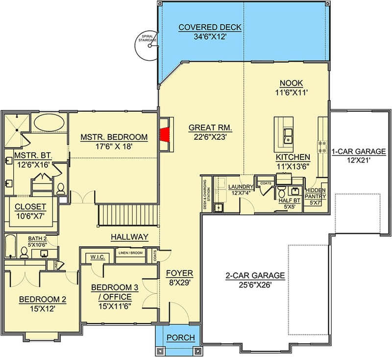 Plan 370009SEN: One-level Mountain Craftsman House Plan with Optional Lower Level - Floor Plan - Main Level - Country, Craftsman, Mountain, Northwest, Ranch