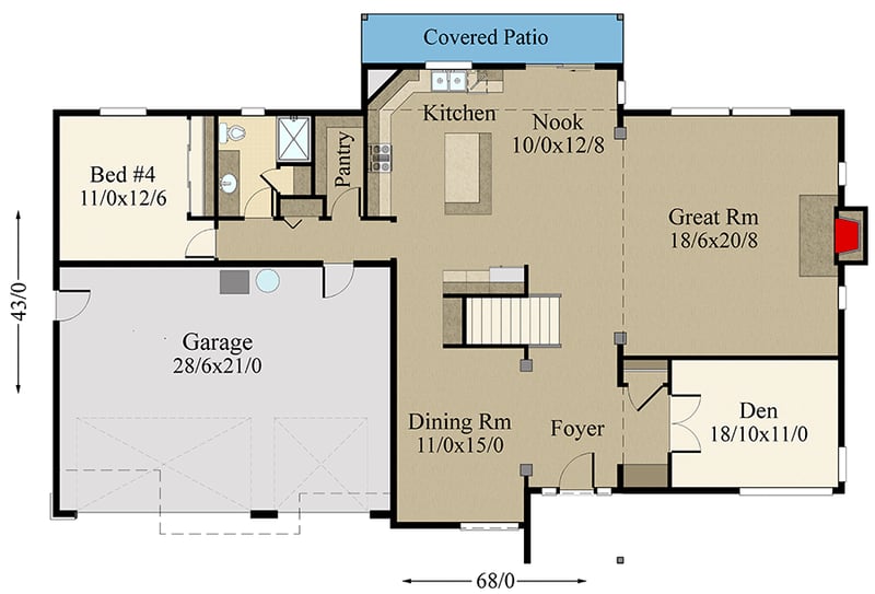 Plan 85319MS: Modern Praire-Style House Plan with Upstairs Fitness Room - Floor Plan - Main Level - Contemporary, Modern, Northwest, Prairie