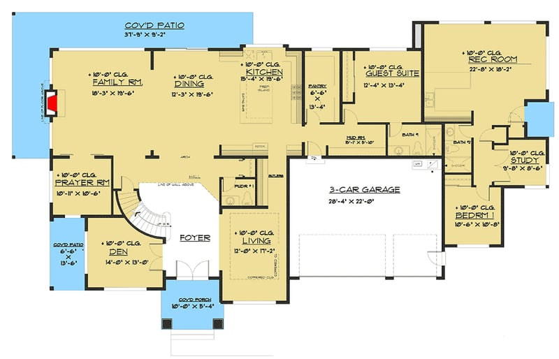 Plan 666071RAF: Generous Northwest Craftsman House Plan with Multi-generational Apartment - Floor Plan - Main Level - Craftsman, Northwest