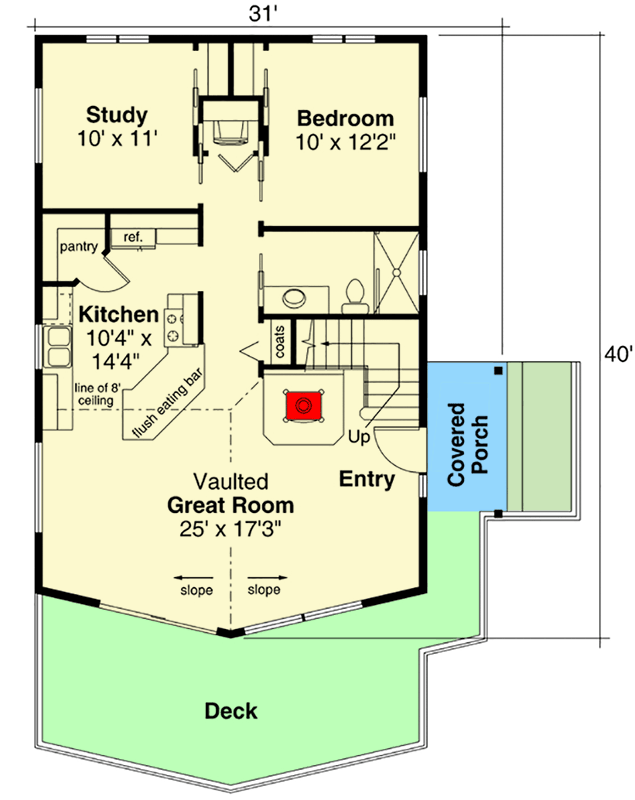 Plan 72962DA: Mountain House Plan with Vaulted Owner's Loft - Floor Plan - Main Level - Country, Mountain, Rustic, Vacation