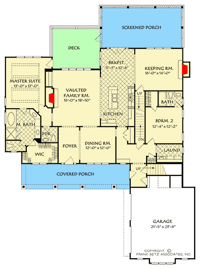 Plan 710247BTZ: Country Home Plan with Two Fireplaces and a Bonus Room - Floor Plan - Main Level - Country, Craftsman, Traditional