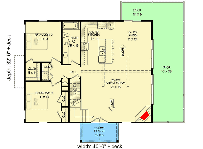 Plan 68622VR: Two-story Mountain Home Plan with Vaulted Master Loft - Floor Plan - Main Level - Cottage, Country, Craftsman, Mountain, Rustic, Vacation
