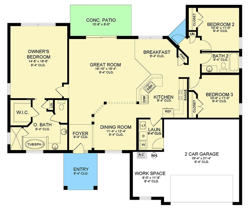 Plan 82270KA: One-level Traditional House Plan with Split Bedrooms - Floor Plan - Main Level - Florida-Style, Ranch, Southern, Traditional