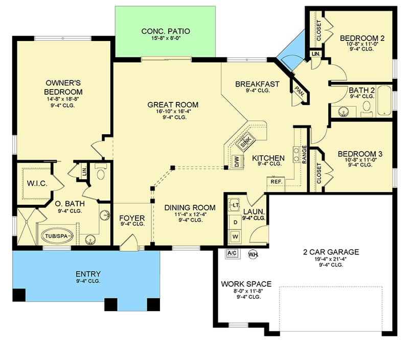 Plan 82271KA: Ranch House Plan with Workshop in 2-Car Garage - Floor Plan - Main Level - Ranch, Southern, Southwest