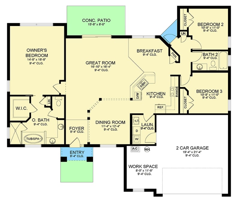 Plan 82272KA: One-level House Plan with Open Layout - Floor Plan - Main Level - Mediterranean, Ranch