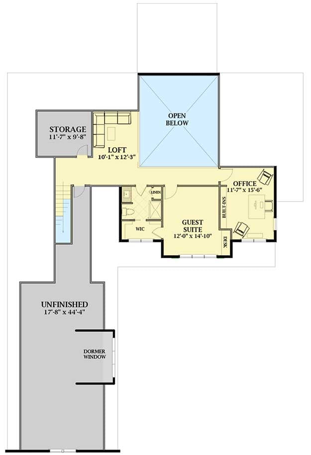 Plan 46389LA: Exclusive 4-Bed Modern Farmhouse Plan with Courtyard-Entry Garage - Floor Plan - 2nd Floor - Country, Farmhouse, New American