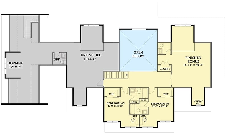 Plan 46394LA: Sophisticated Farmhouse Plan with Two-Story Great Room - Floor Plan - 2nd Floor - Country, Craftsman, Farmhouse, Modern Farmhouse