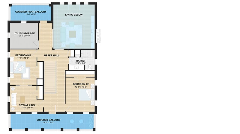 Plan 430051LY:  Colonial House Plan with Angled 2-Car Garage and Carport - Floor Plan - 2nd Floor - Colonial, Hill Country, Southern