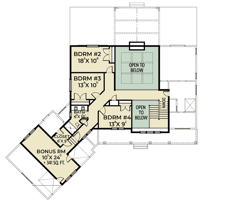 Plan 280054JWD: Two-story Country House Plan with Open-Concept Living - Floor Plan - 2nd Floor - Country, Craftsman, Mountain, New American