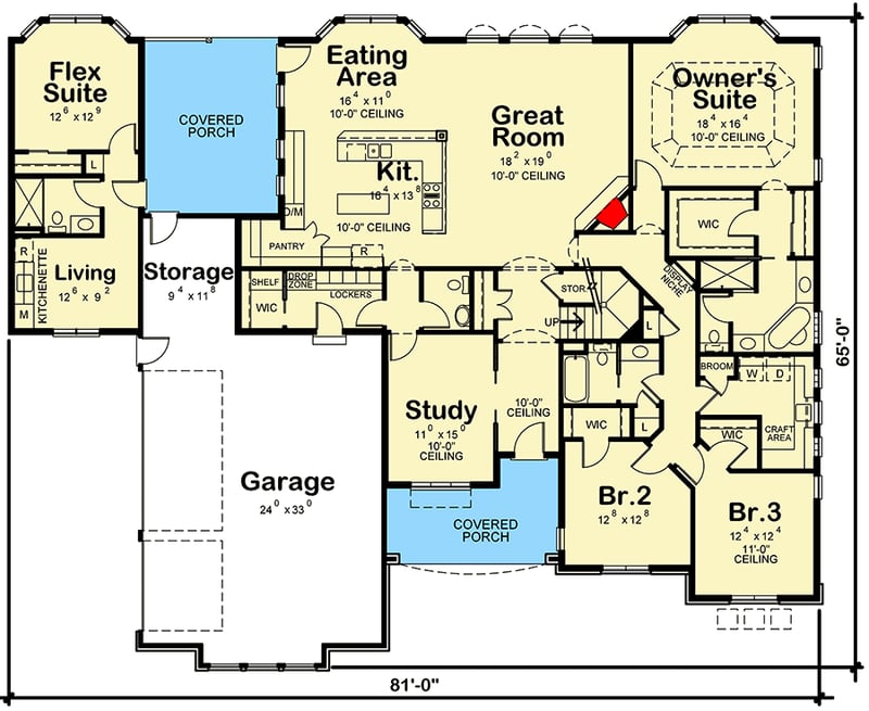Plan 42607DB: French Country House Plan with Private In-law Suite - Floor Plan - Main Level - European, French Country
