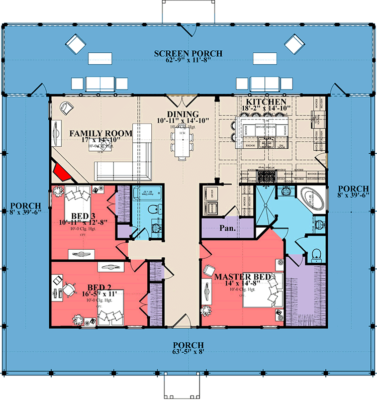 Plan 86336HH: Elevated 3-Bed Beach House Plan - Floor Plan - Main Level - Beach, Coastal, Low Country, Vacation