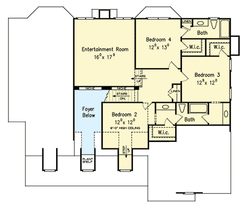 Plan 710291BTZ: 4-Bed Cottage-Style House Plan with Upstairs Entertainment Room - Floor Plan - 2nd Floor - Cottage, Country