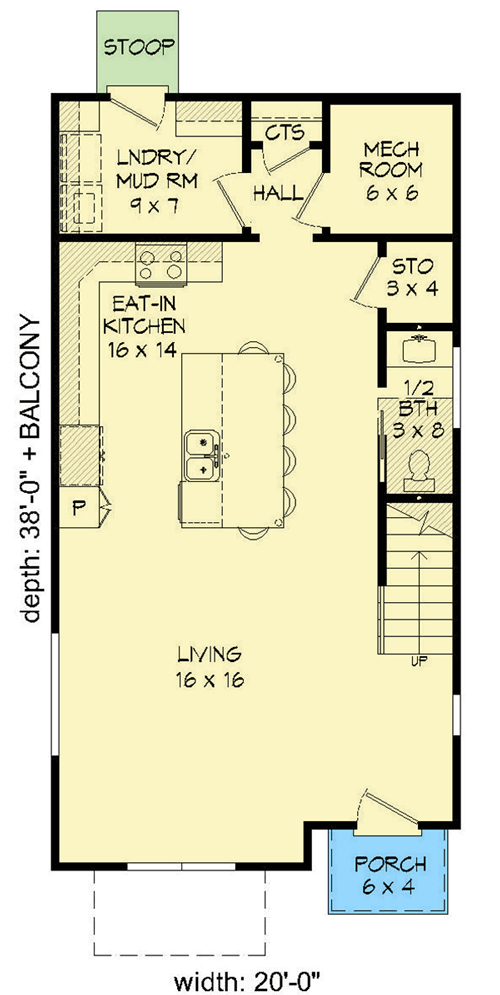 Plan 68630VR: 3 Bedroom Modern House Plan with 3rd Floor Mezzanine - Floor Plan - Main Level - Contemporary, Northwest