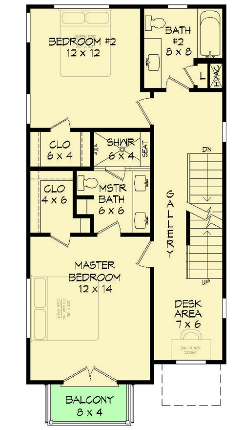 Plan 68630VR: 3 Bedroom Modern House Plan with 3rd Floor Mezzanine - Floor Plan - 2nd Floor - Contemporary, Northwest