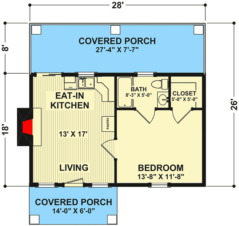 Plan 20155GA: Cozy Cottage with Large Covered Porch - Floor Plan - Main Level - Cottage, Craftsman, Vacation