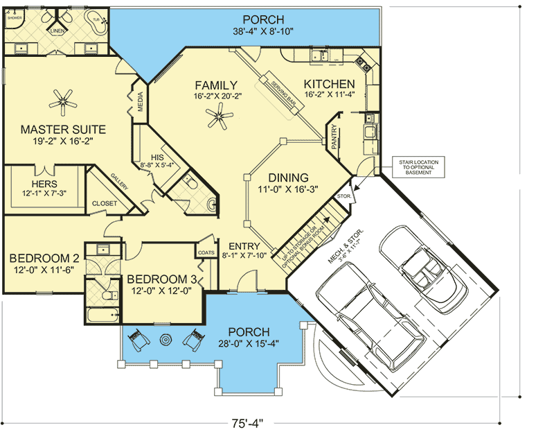 Plan 20158GA: One-level Country House Plan with Open-Concept Living - Floor Plan - Main Level - Country, Craftsman, Ranch