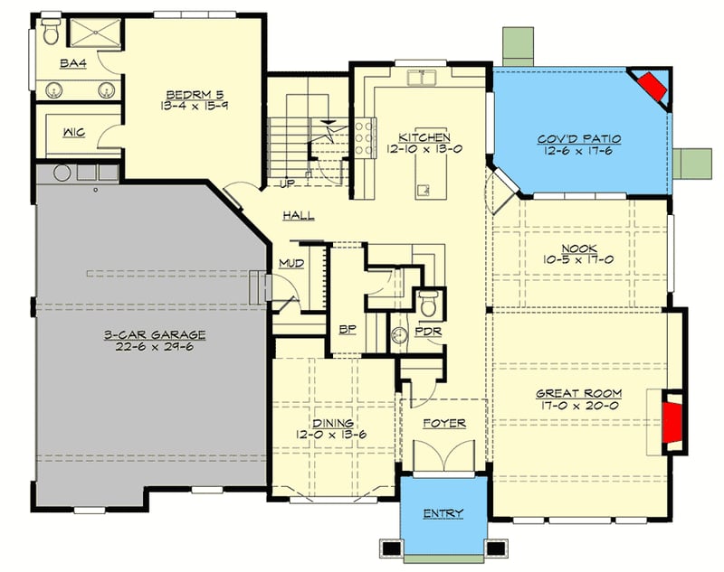 Plan 23829JD: 3-Story Home with Media / Playroom on Third Level - Floor Plan - Main Level - Craftsman, New American, Northwest